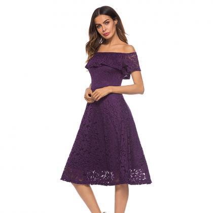 Fashion Off The Shoulder Lace A Line Dress -purple