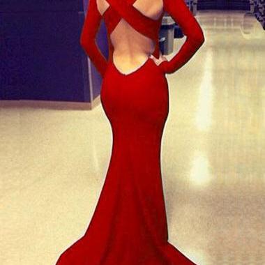 Charming Open Back Long Sleeve Maxi Dress - Red