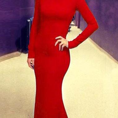 Charming Open Back Long Sleeve Maxi Dress - Red