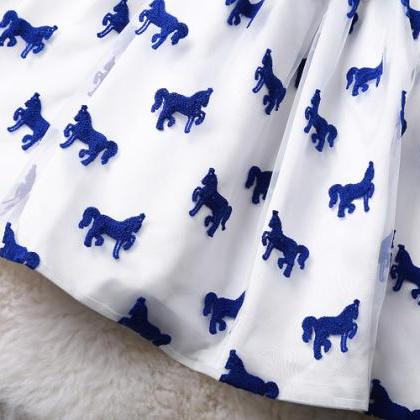 Luxury Horse Printed Short Sleeve Organza Dress -..