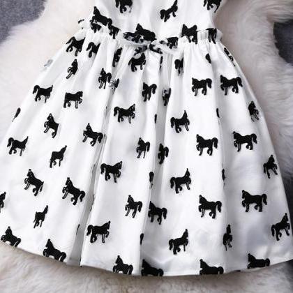 Luxury Horse Printed Short Sleeve Organza Dress -..