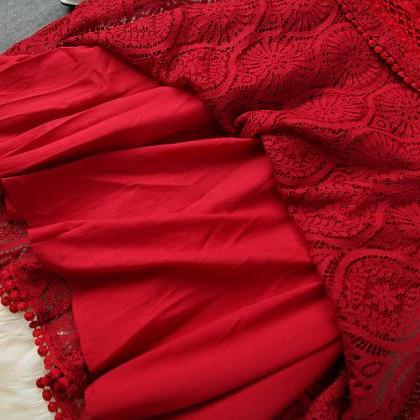 Luxury Designer Pierced Embroidered Dress - Red