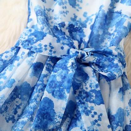 Luxury Designer Sleeveless Dress - Blue