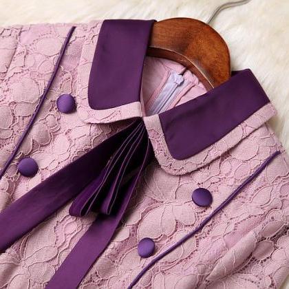 High Quality Bow Purple Lace Dress