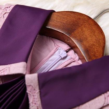 High Quality Bow Purple Lace Dress