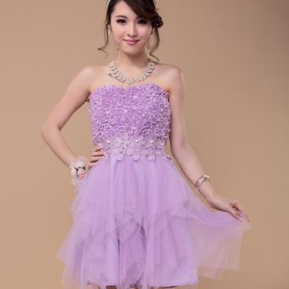 Sweet Gauze Sleeveless Purple Mini Dress Party..