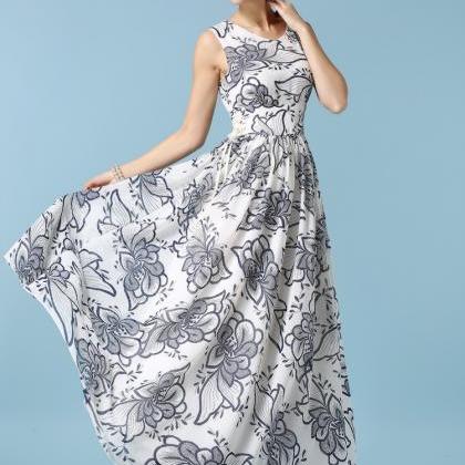 Fashion Floral Chiffon Maxi Dress