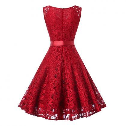 Sweet Sleeveless V Neck A Line Dress - Wine Red