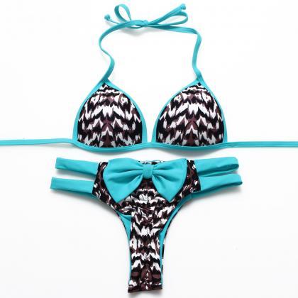 Cute Leopard Print Girl Bow Swimwear Bikinis