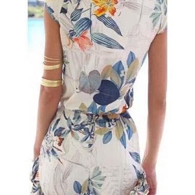 Sexy Short Sleeve V Neck Flouncing Printed Rompers