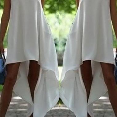 Fashion White Chiffon Sleeveless High Low Dress