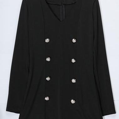 Chic Long Sleeve Button Decorated Black Dress