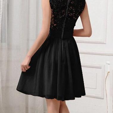 Fashion Lace Splicing Chiffon Knee Length Dress -..