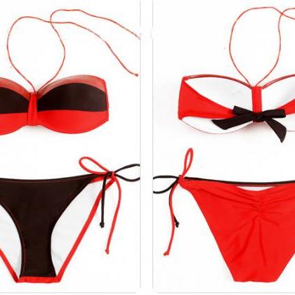Sexy Split Bikini Swimwear Red Color