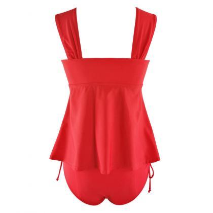 Open Back Top And Red Panty Bikini Set