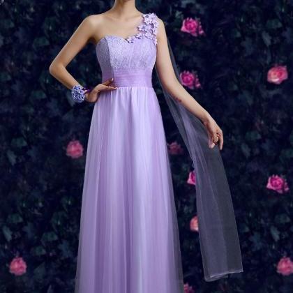 Purple Elegant One Shoulder Maxi Organza Evening..
