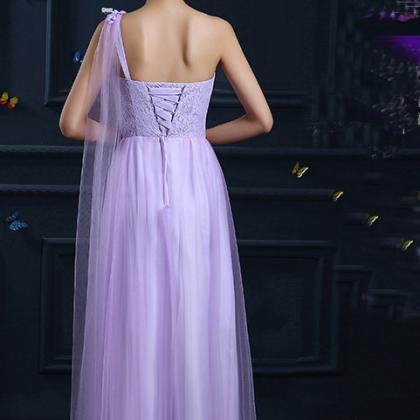 Purple Elegant One Shoulder Maxi Organza Evening..