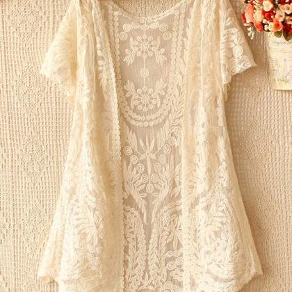 Summer Short Sleeve Lace Cardigans For Woman