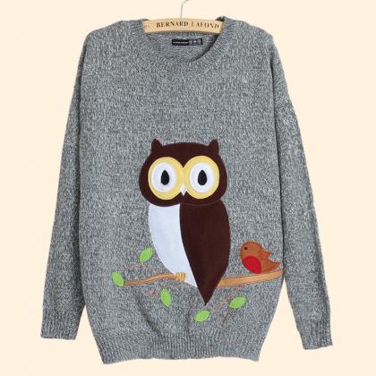 Cute Owl Pattern Women Sweater