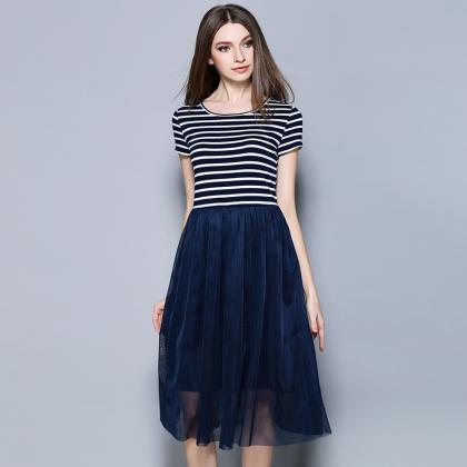 Fashion Stripe Short Sleeve Dress