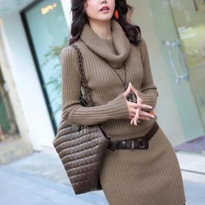 High Quality Long Sleeve Turtle Neck Sweater Dress..