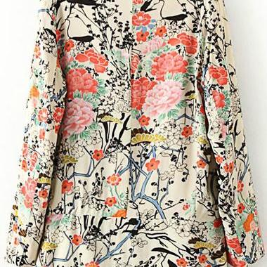 Fashion Long Sleeve Floral Print Loose Suit