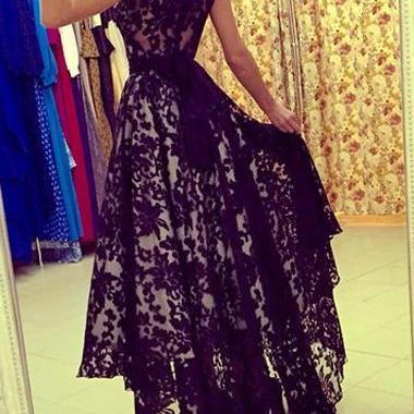 Elegant Lace Round Neck Asymmetric Maxi Dress -..