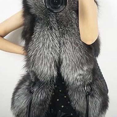 Chic Sleeveless Faux Leather Splicing Faux Fur..