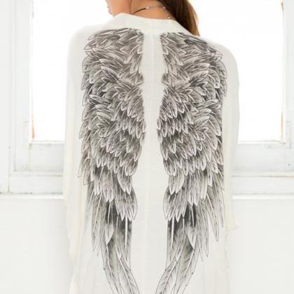 High Quality Wing Print Batwing Sleeve White..