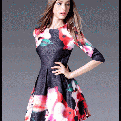 High Quality 3d Floral Half Sleeve Dress For..