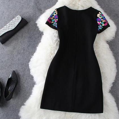 Black Short Sleeve Dress For Autumn