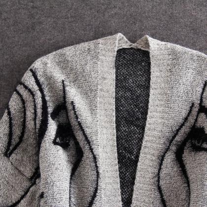 Grey Fashion Long Sweater Cardigan For Women