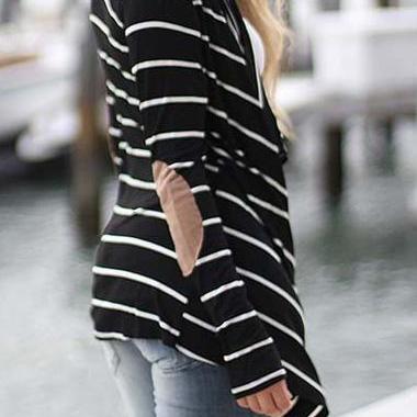 Fashion Long Sleeve Asymmetric Striped Cardigan (2..
