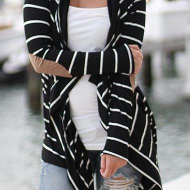 Fashion Long Sleeve Asymmetric Striped Cardigan (2..