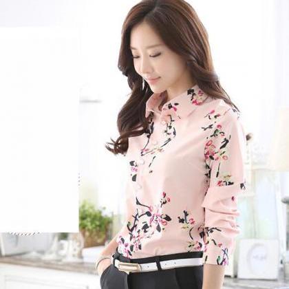 Fashion Printing Long Sleeve Pink Women Shirt