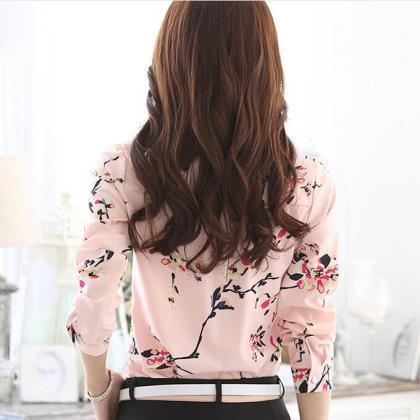 Fashion Printing Long Sleeve Pink Women Shirt
