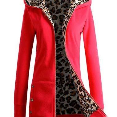 Fashion Hooded Collar Button Decorated Sweat - Red