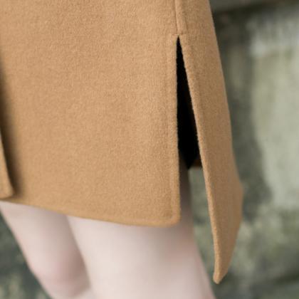 Fashion Turndown Collar Button Woolen Coat For..