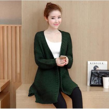 Long Sleeve Woolen Sweater Cardigan Coat For Women