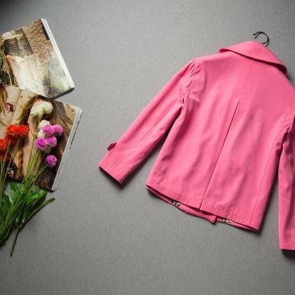 Cute Pink Short Trench Coat For Women