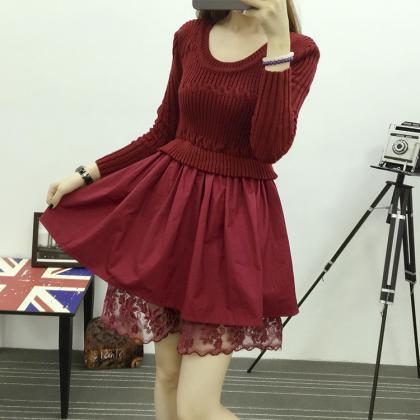 Fashion Long Sleeve Lace Sweater Dress (4 Colors)