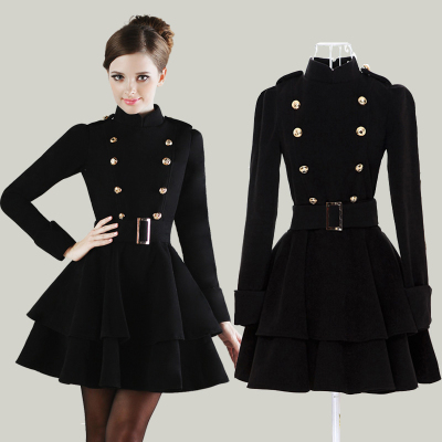 Cool Black Button Woolen Coat For Lady