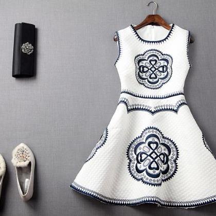 Designer Embroidery Flower Sleeveless Dress For..
