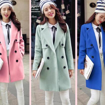 Fashion Long Style Double Breasted Wool Coat (3..