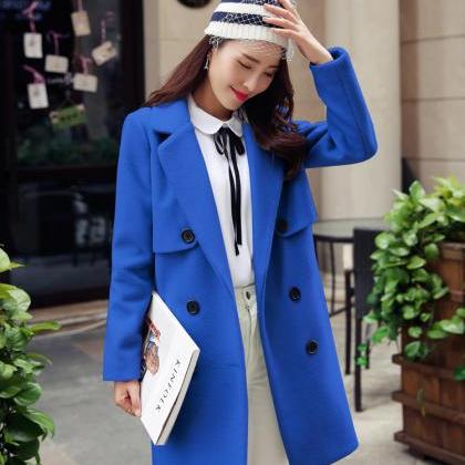 Fashion Long Style Double Breasted Wool Coat (3..