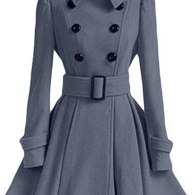 High Quality Long Sleeve Belted Coat - Grey