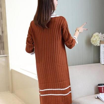 Fashion V Neck Long Sleeve Sweater Dress (3..