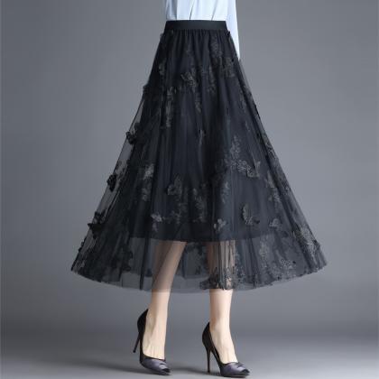 High Waist Long Skirt - Black