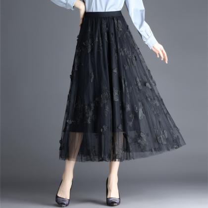High Waist Long Skirt - Black