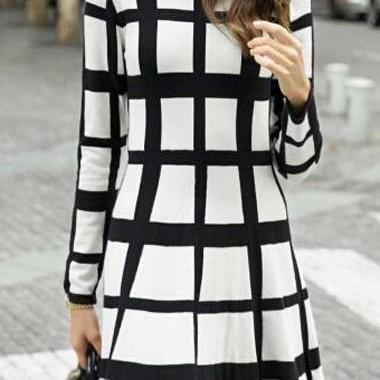 Fashion Long Sleeve Plaid Print Mini Dress